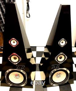 70s High End Stand Speakers Pyramide Piano Lacquer 3-Way Bass Reflex, Black