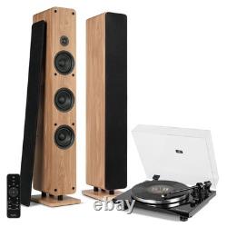 Audizio Toledo Record Player with Wireless HiFi Floor Standing Speakers Wood