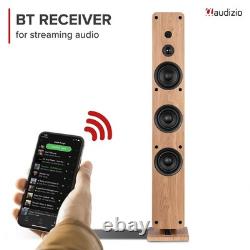 Audizio Toledo Record Player with Wireless HiFi Floor Standing Speakers Wood