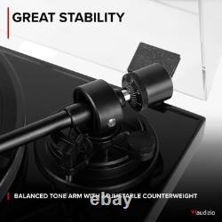 Audizio Toledo Record Player with Wireless HiFi Floor Standing Speakers Wood