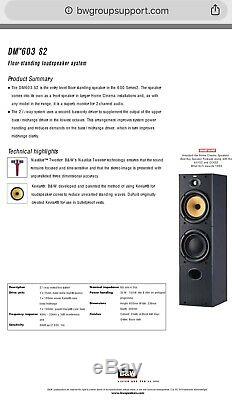 B&W Bowers and Wilkins DM603 S2 150W Floor Standing Speakers System Black