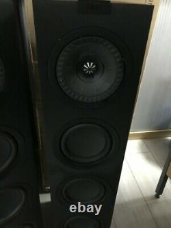 Boxed Pair Of Black Kef Q550 2.5 Passive Compact Floor Standing Speakers