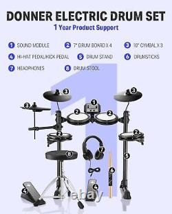 Donner DED-80 Electric Drum Set 4 Quiet Mesh Pads 180 Sounds 15 Drum Kits