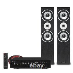 Floor Standing HiFi Tower Speaker System and Bluetooth Amplifier SHFT60B Black