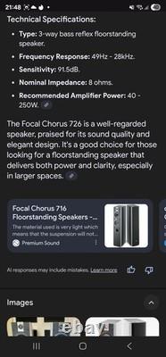 Focal Chorus 726 White Floor Standing 3 way Speakers