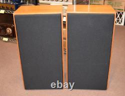 KEF Speakers Vintage 1980's Floor Standing Pair Wood Surround Cloth Front KEF