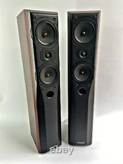 MISSION 773 Floorstanding Speakers in Dark Red Wood Colour with Black. Boxed