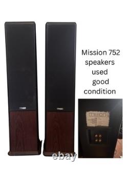Mission 752 Black Floor-Standing Speakers Pair Good Condition Mahogany Wood