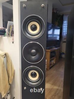 Pair AEG Black Floor Standing Tower Speakers 3-Way Home Cinema System