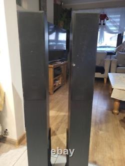 Pair AEG Black Floor Standing Tower Speakers 3-Way Home Cinema System