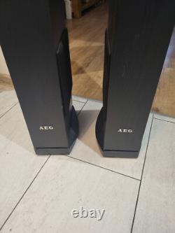 Pair AEG Black Floor Standing Tower Speakers 3-Way Home Cinema System