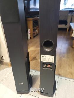 Pair AEG Black Floor Standing Tower Speakers 3-Way Home Cinema System