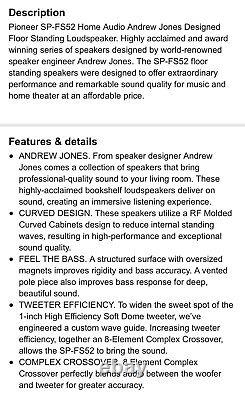 Pioneer SP-FS52 Andrew Jones Floor Standing Speakers