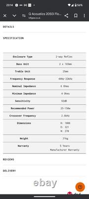 Q Acoustics 2050i a Pair of Floor Standing Loud Speakers only