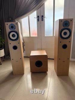 TANNOY MERCURY MX3 Floor Standing Speakers Light Maple and subwoofer