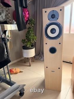 TANNOY MERCURY MX3 Floor Standing Speakers Light Maple and subwoofer